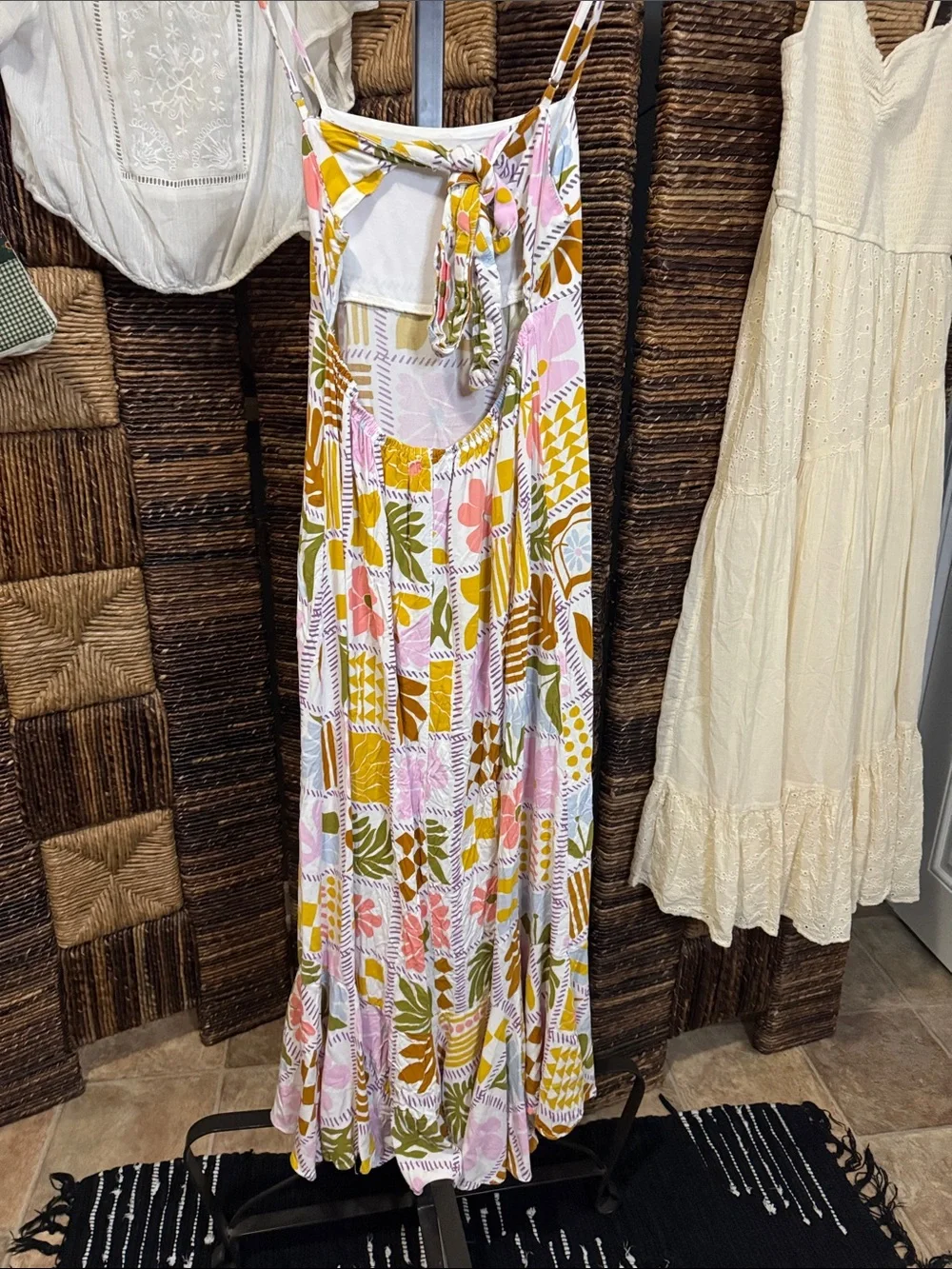Maxi Slip Skirt in Pink, Mustard & Green Patchwork Print